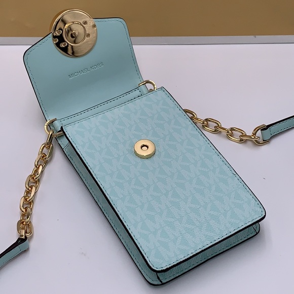 NWT MICHAEL KORS CARMEN SMALL NORTH SOUTH PHONE XBODY FAIR AQUA SIGNATURE COLOR - Picture 7 of 16